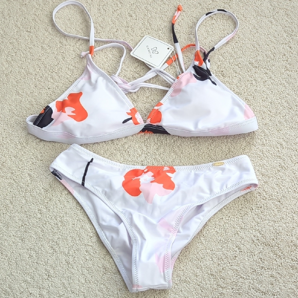 White and Orange Bikini Set